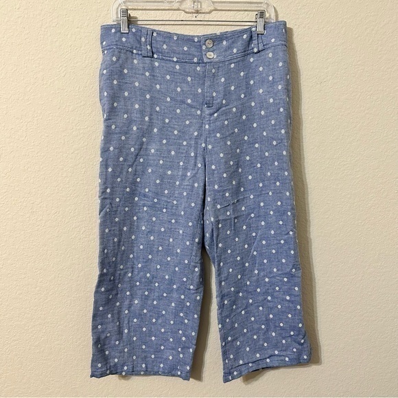 St. Tropez West Pants Blue White Polka Dot Chambray Denim Capris Front Pockets - Picture 1 of 4